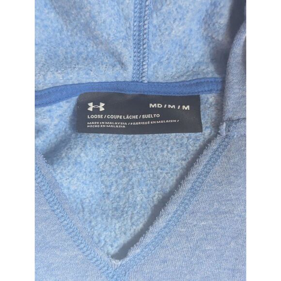 UNDER ARMOUR Rival Fleece Hoodie M Blue Loose Fit V-Neck Pullover Athleisure - Picture 2 of 6